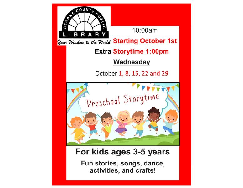 Storytime for ages 3 to 5 years!