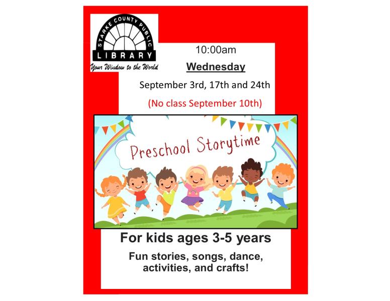 September 25 Preschool Storytime Flyer