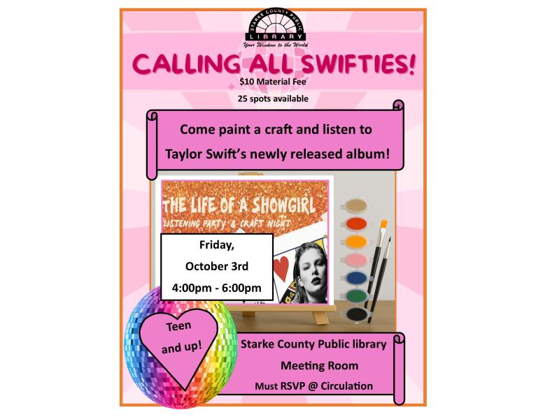 Taylor Swift new Release / Paint Night Flyer