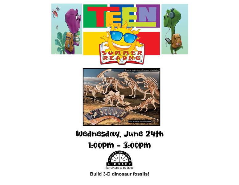 Teen 3-D Dino build flyer
