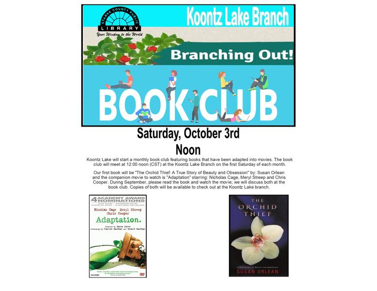 Koontz Lake Book club flyer