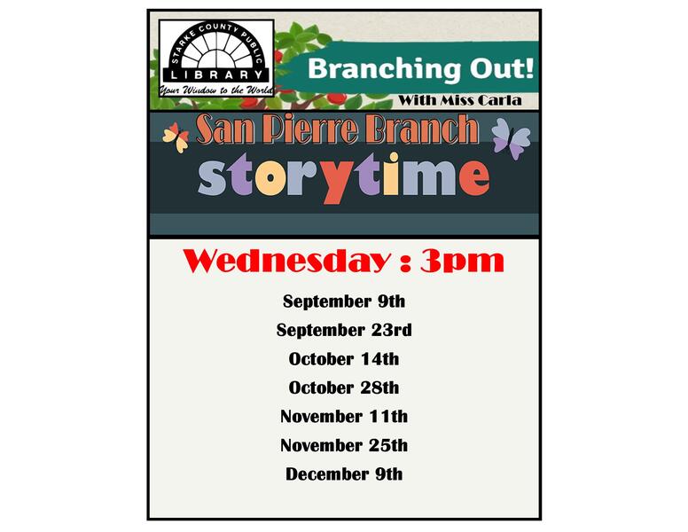 San Pierre storytime Flyer